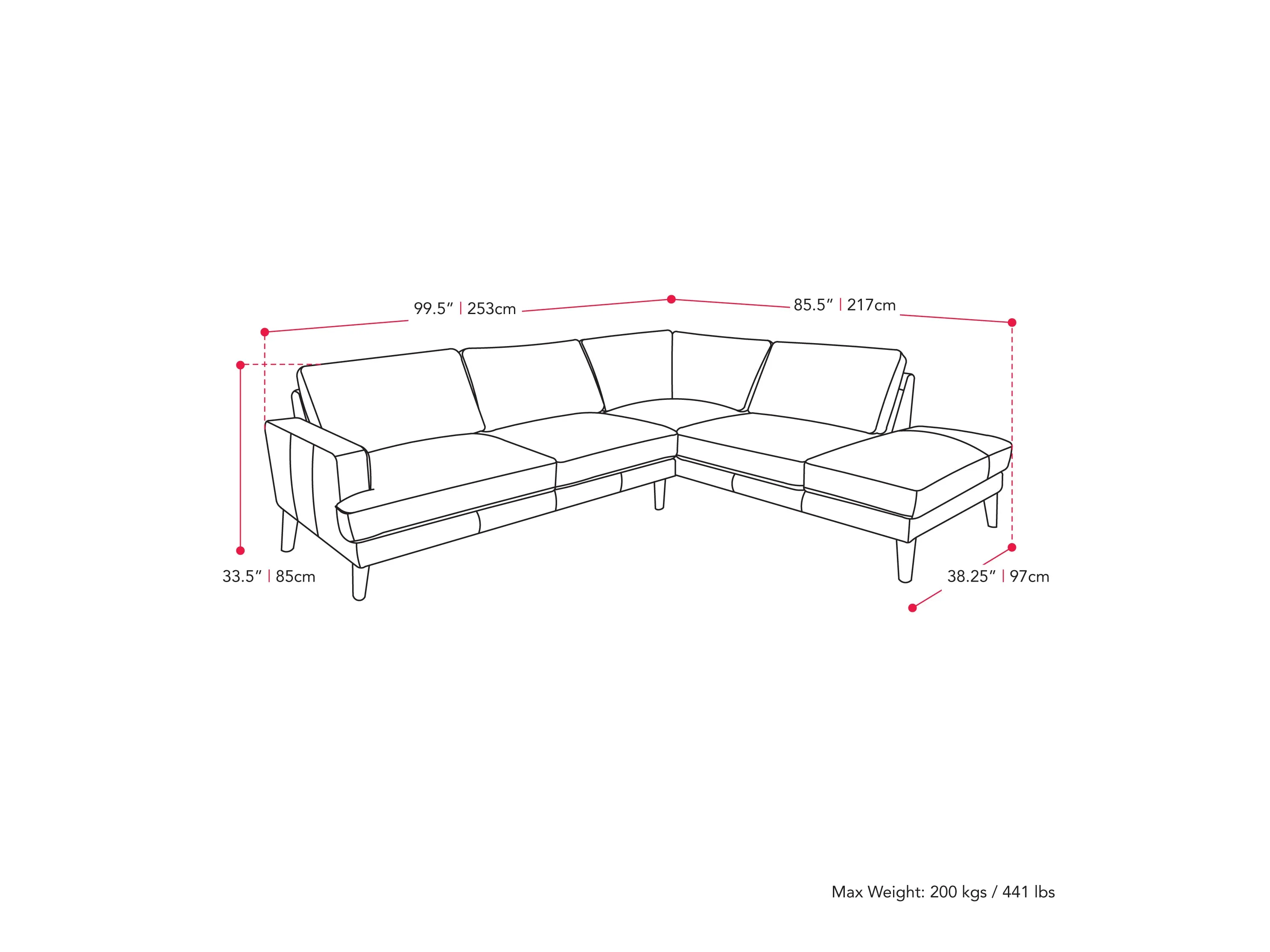 Light Grey Right Facing Sectional Couch