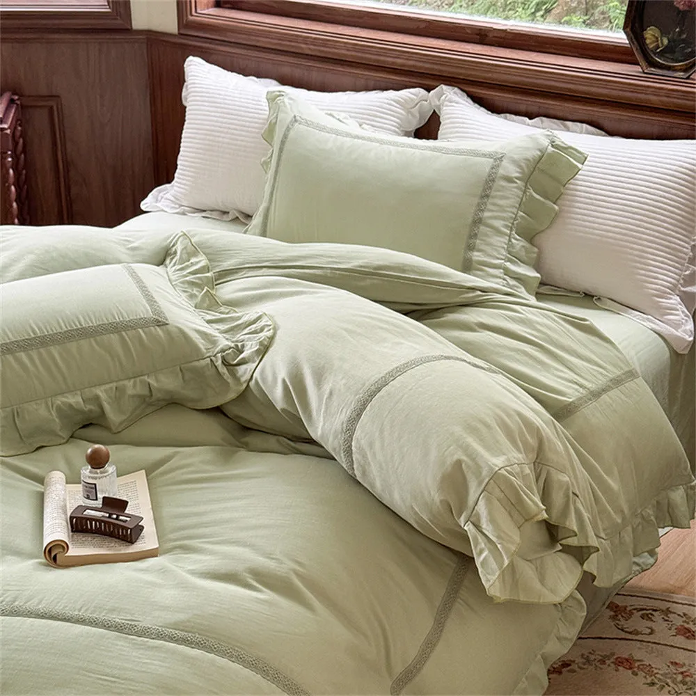 Madeleine Lace Double Gauze Ruffle Bedding Set / Brown