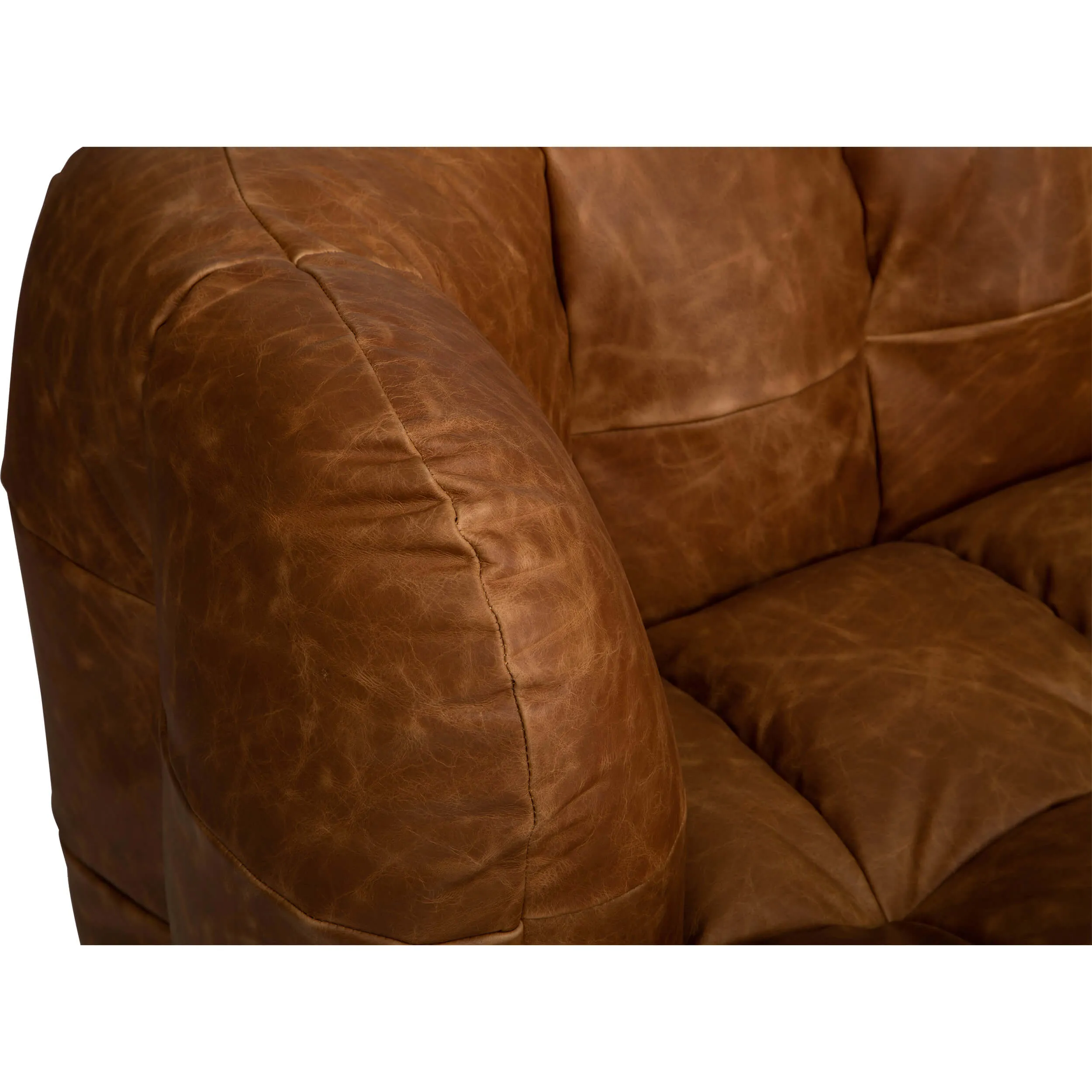 Maeve Puffed Leather Sofa, Cognac