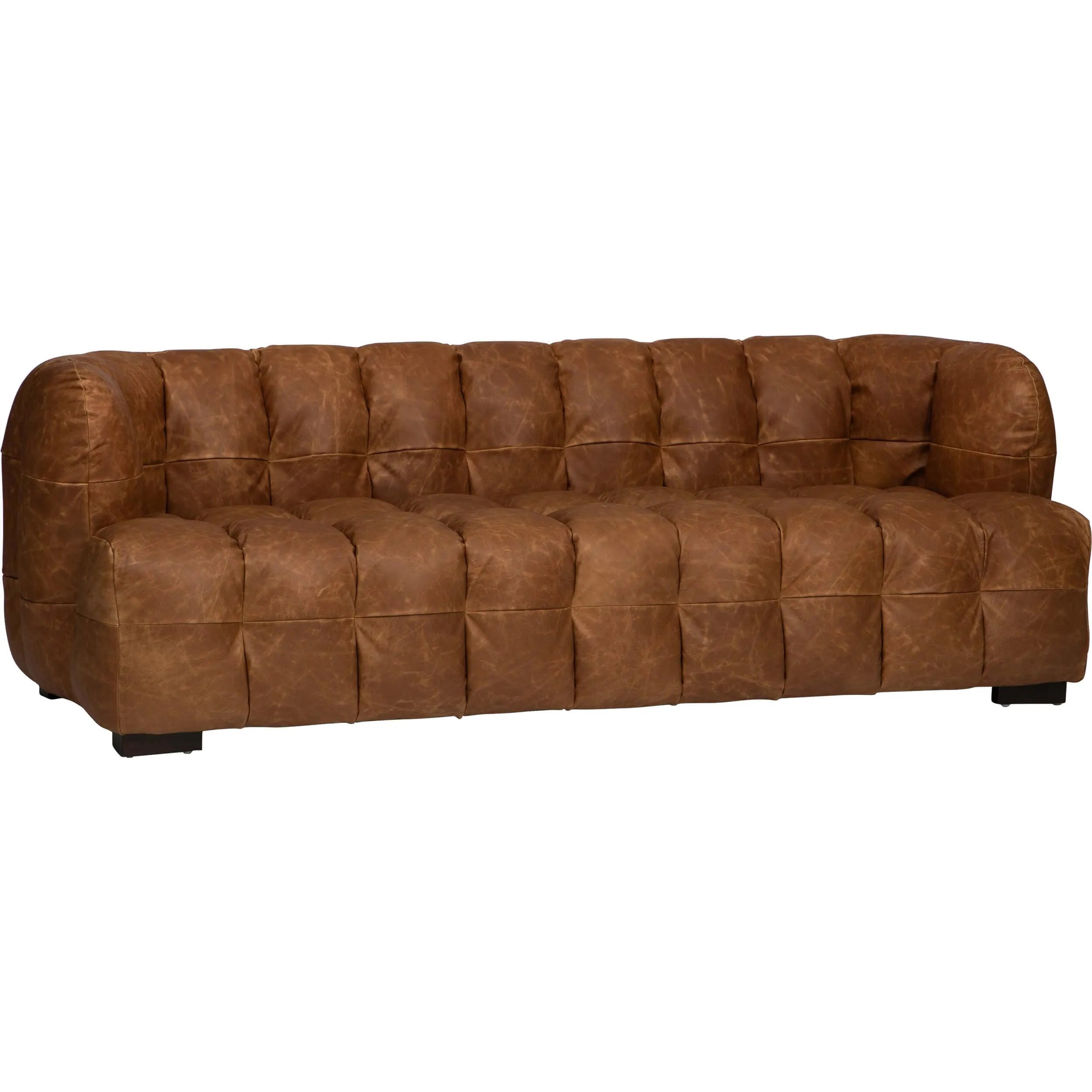 Maeve Puffed Leather Sofa, Cognac