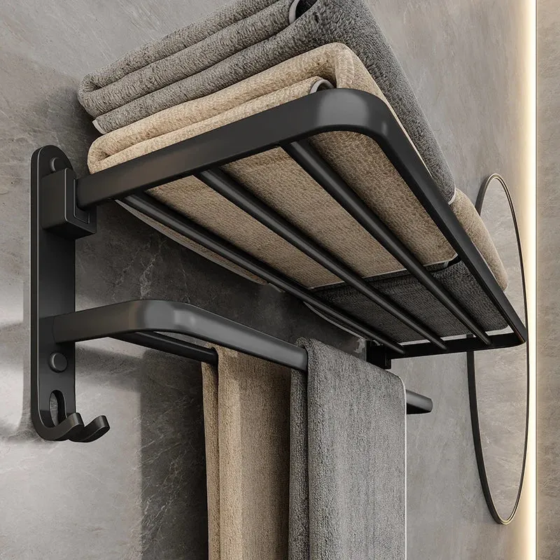 Matte Black 50CM Folding Holder With Hook Towel Holder Wall Mount AluminumTowel Rack