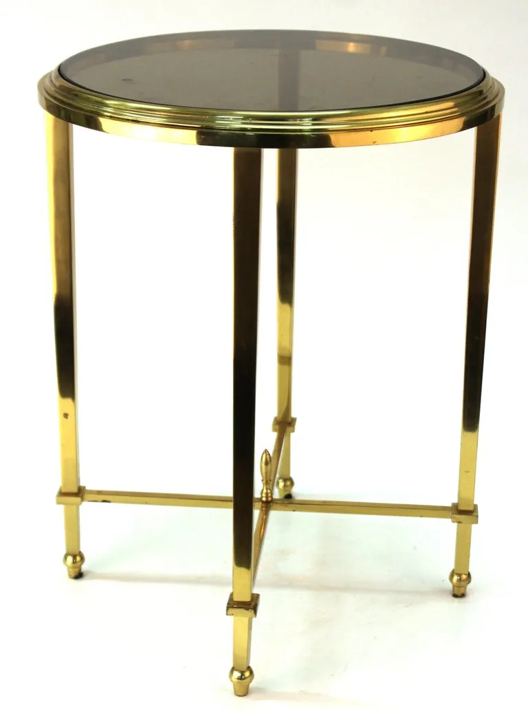 Modern Classical Style Round Side Table with Smoked Glass Top