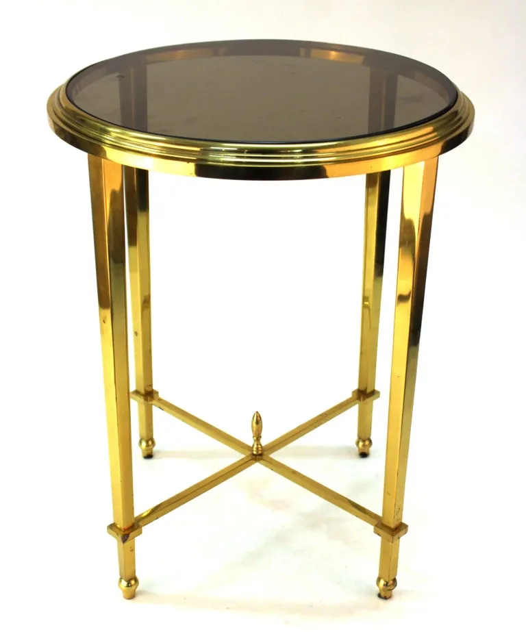 Modern Classical Style Round Side Table with Smoked Glass Top