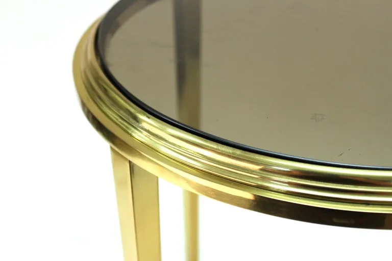 Modern Classical Style Round Side Table with Smoked Glass Top