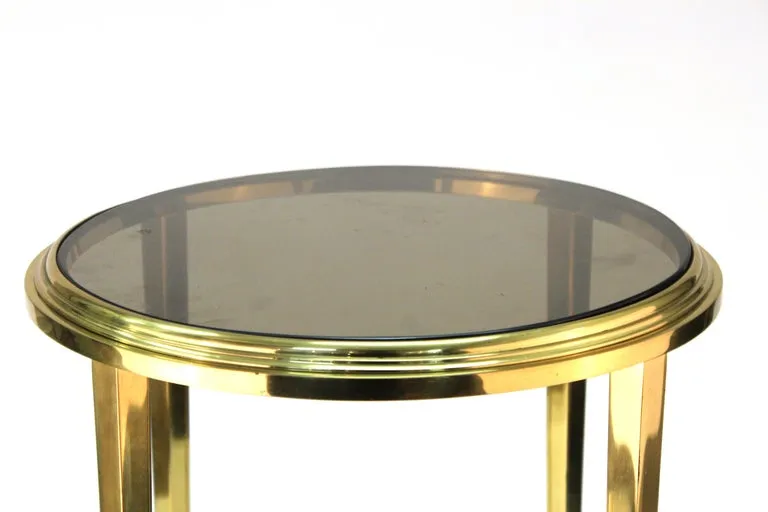 Modern Classical Style Round Side Table with Smoked Glass Top