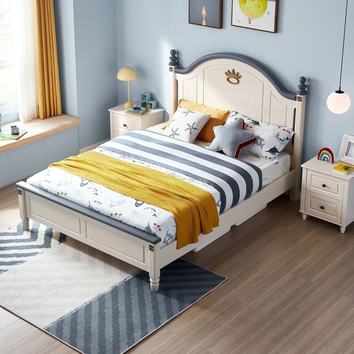 Modern Minimalist Navy Boy Bed with Mattress