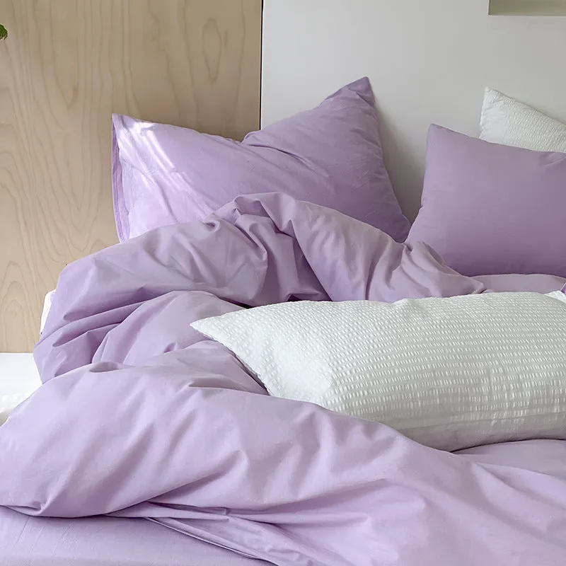 Modern Washed Cotton Bedding Set / Purple