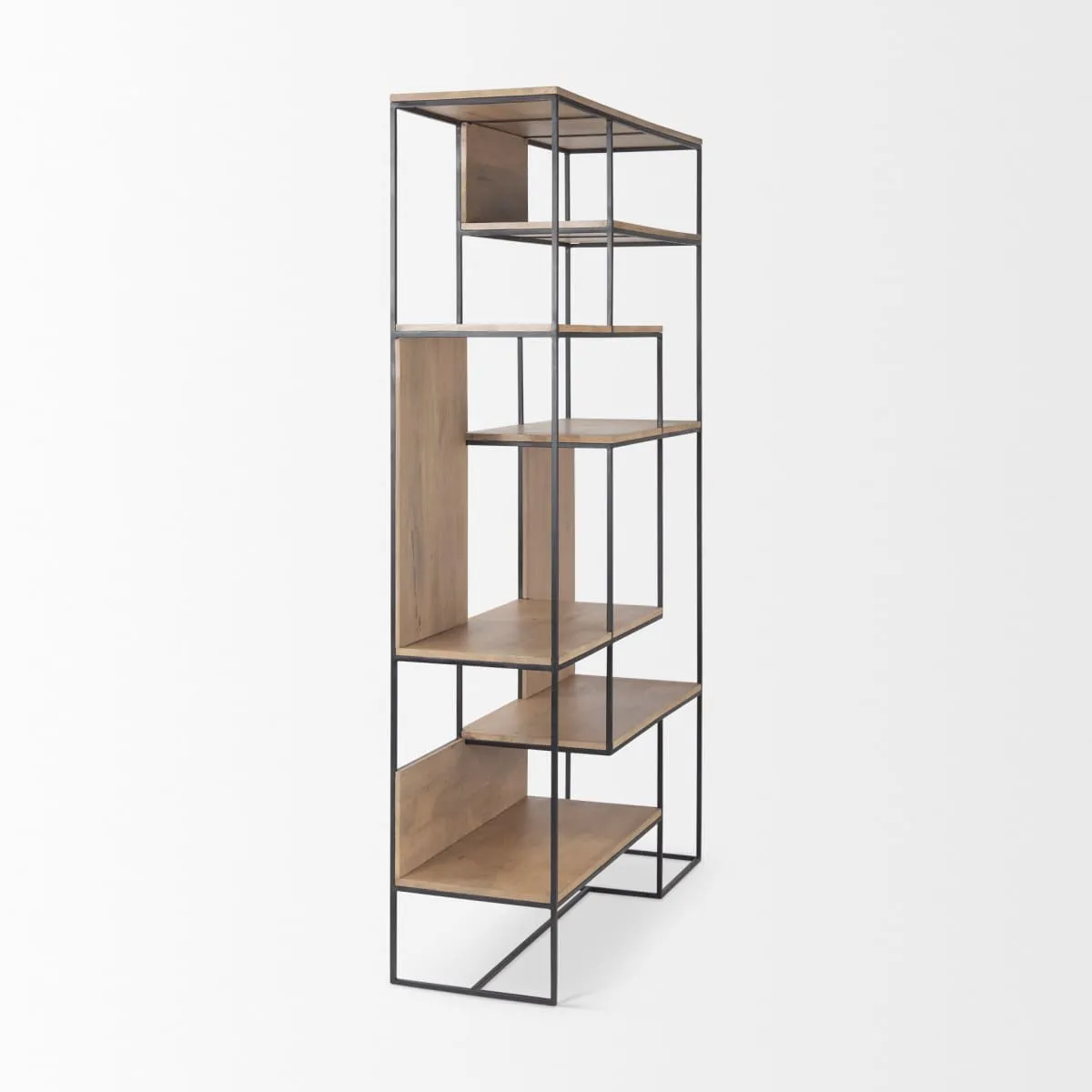 Morris 6 Tier Shelving Unit Brown Wood | Black Metal