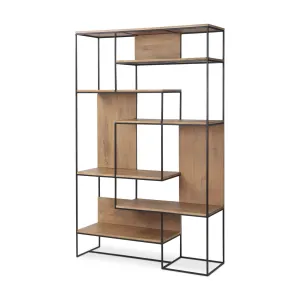 Morris 6 Tier Shelving Unit Brown Wood | Black Metal