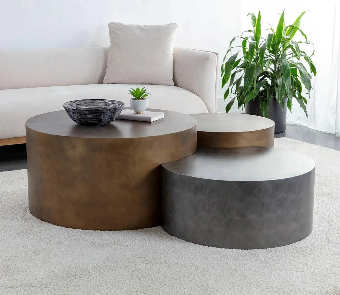 Neo Coffee Tables Set Of 3 Modern Antique Brass Finish