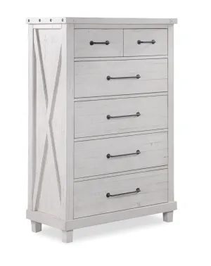 Oak Park Cross Bar 6 Drawer Highboy Dresser - White