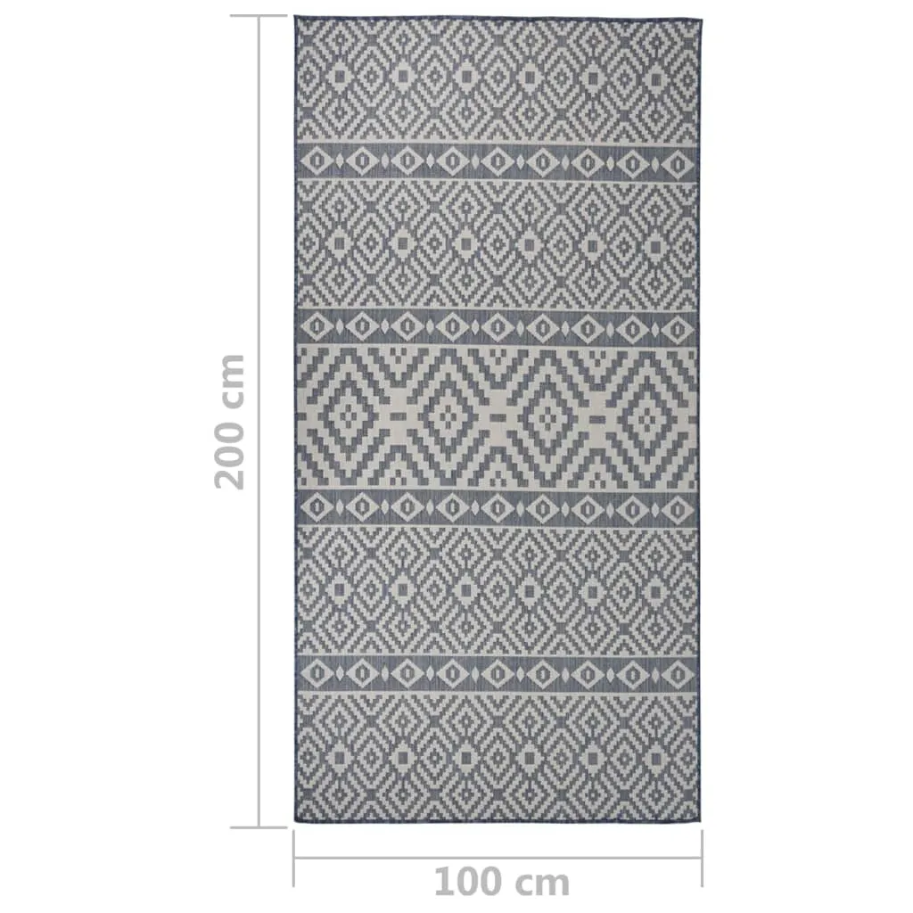 Outdoor Flatweave Rug 100x200 cm Blue Stripes