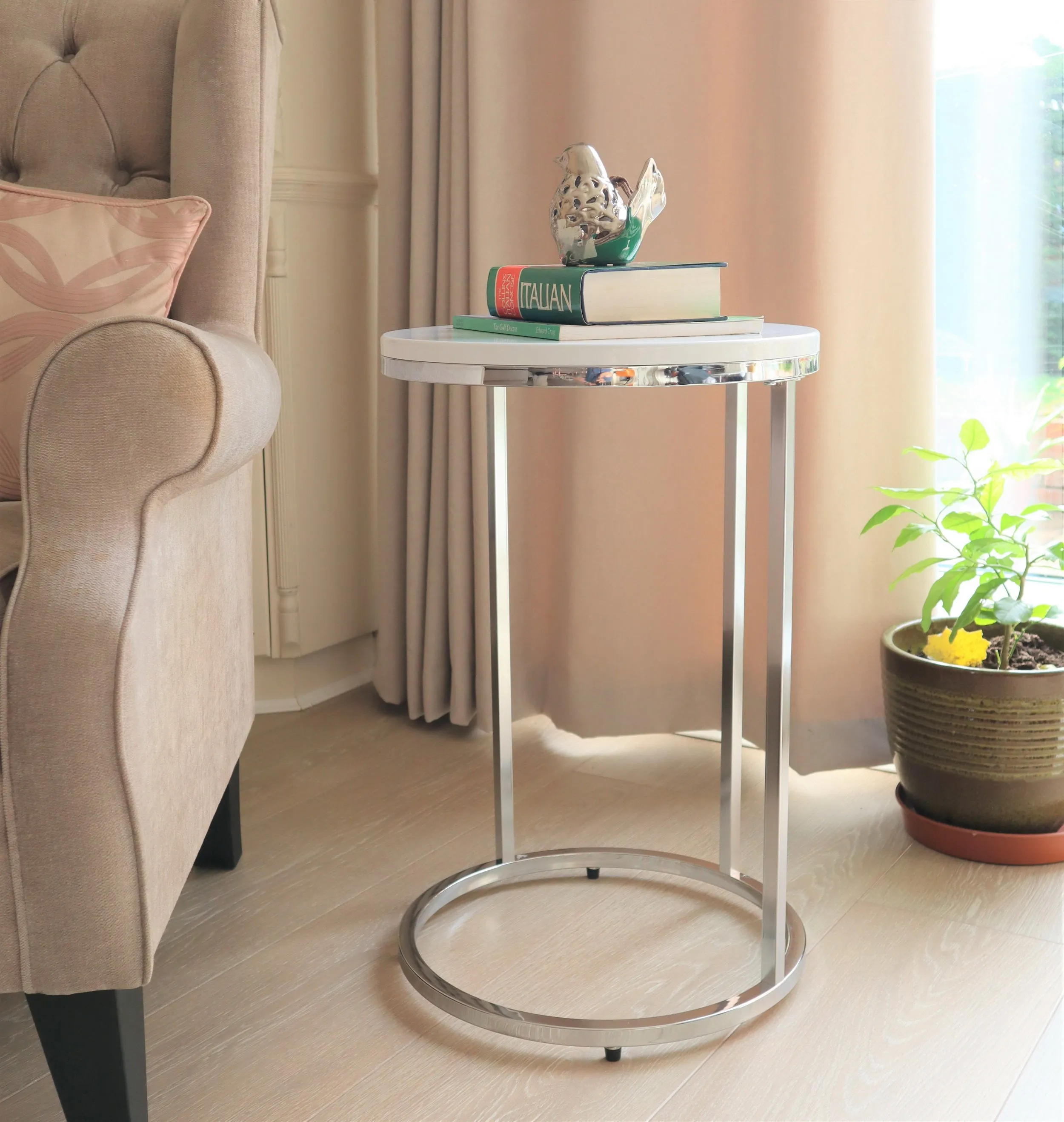 Paloma Round Side Table, Glossy White