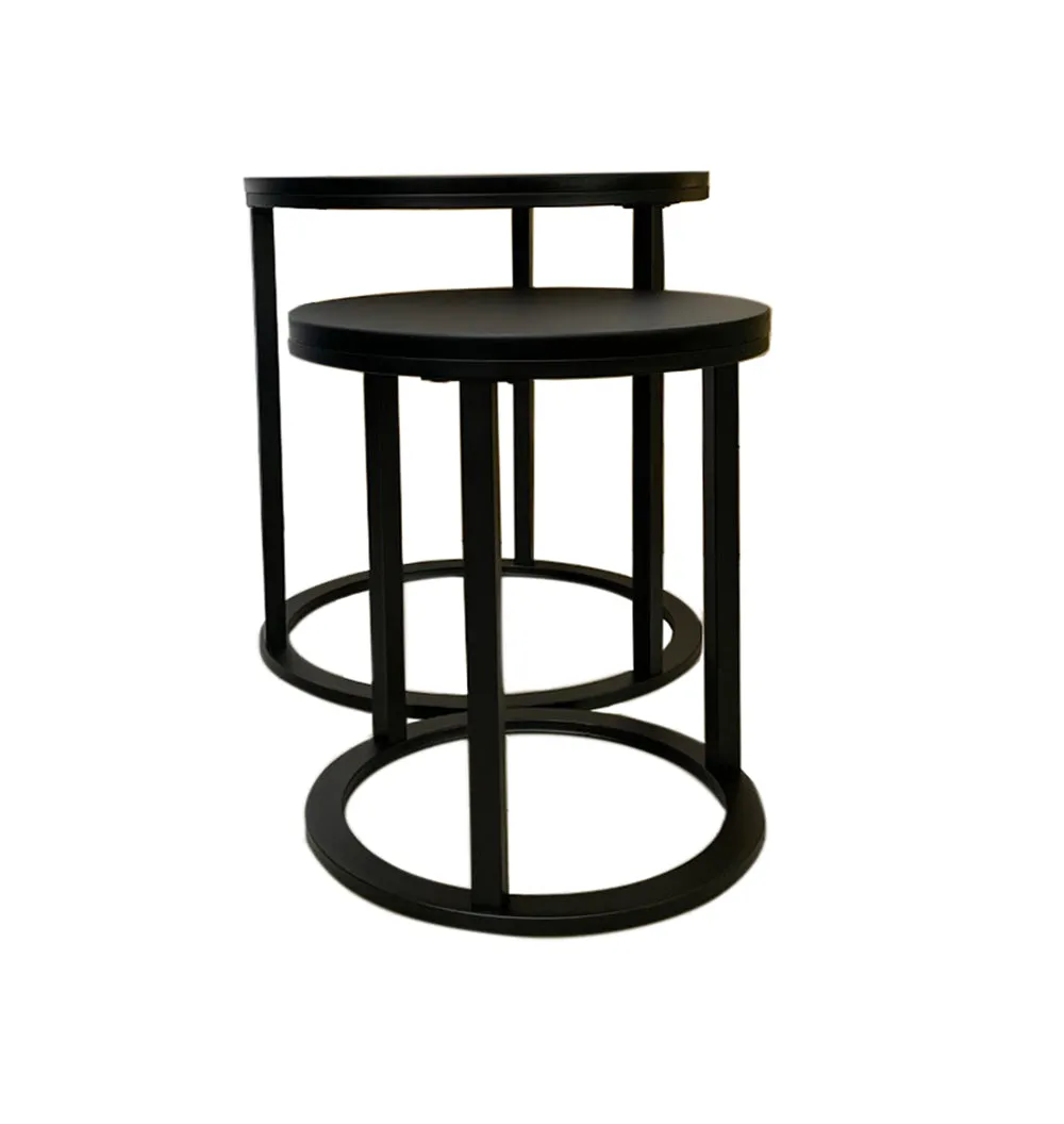 Paloma Set of 2 Round Nesting Tables, Matte Black Top and Base