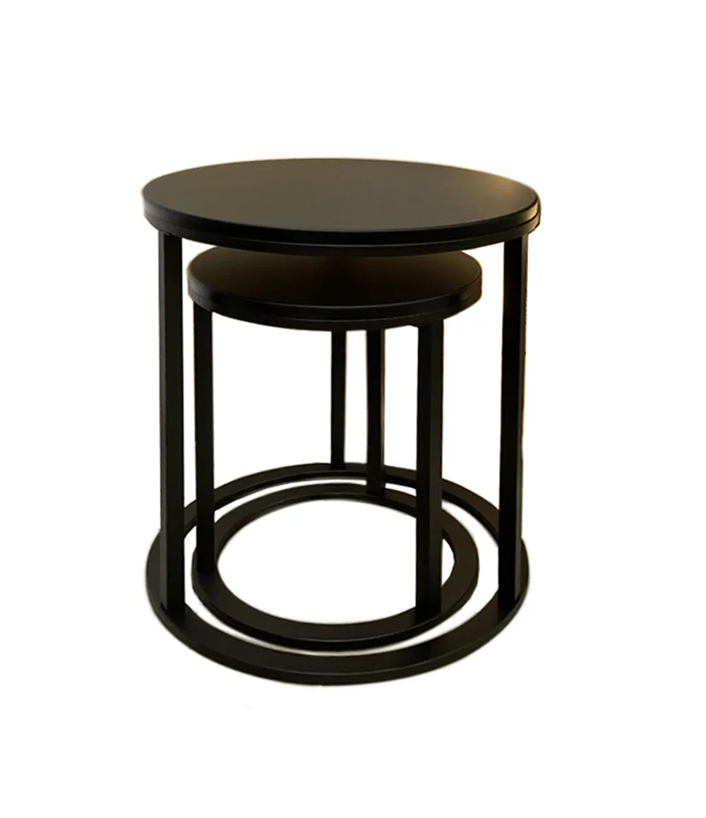 Paloma Set of 2 Round Nesting Tables, Matte Black Top and Base