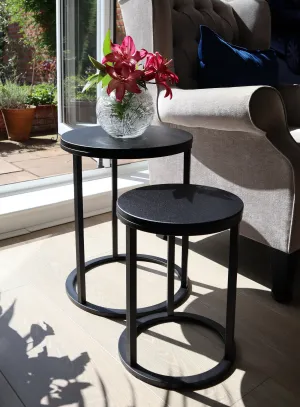 Paloma Set of 2 Round Nesting Tables, Matte Black Top and Base