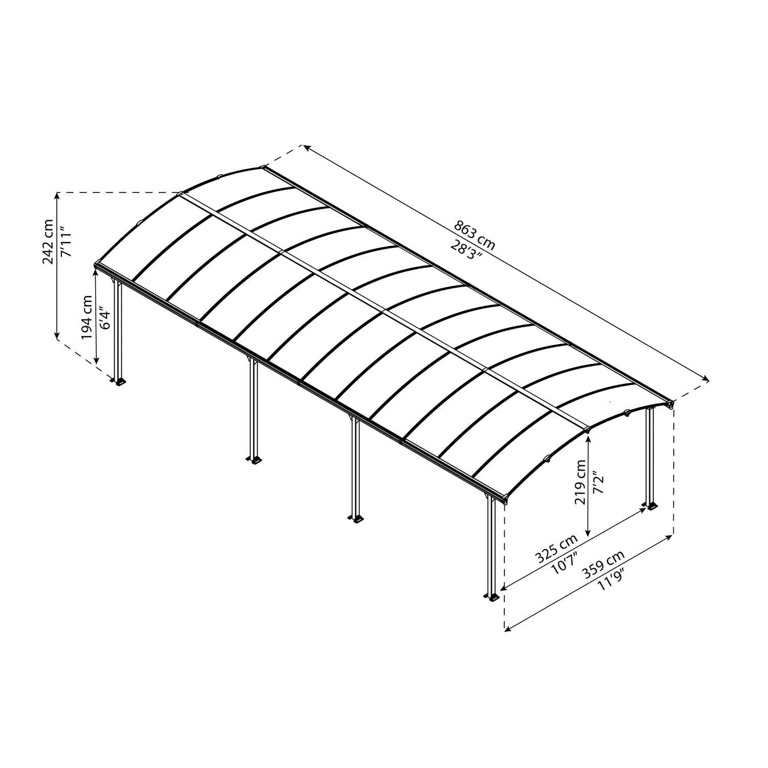 Palram - Canopia | Arcadia 5000 Carport 12x28x8 ft