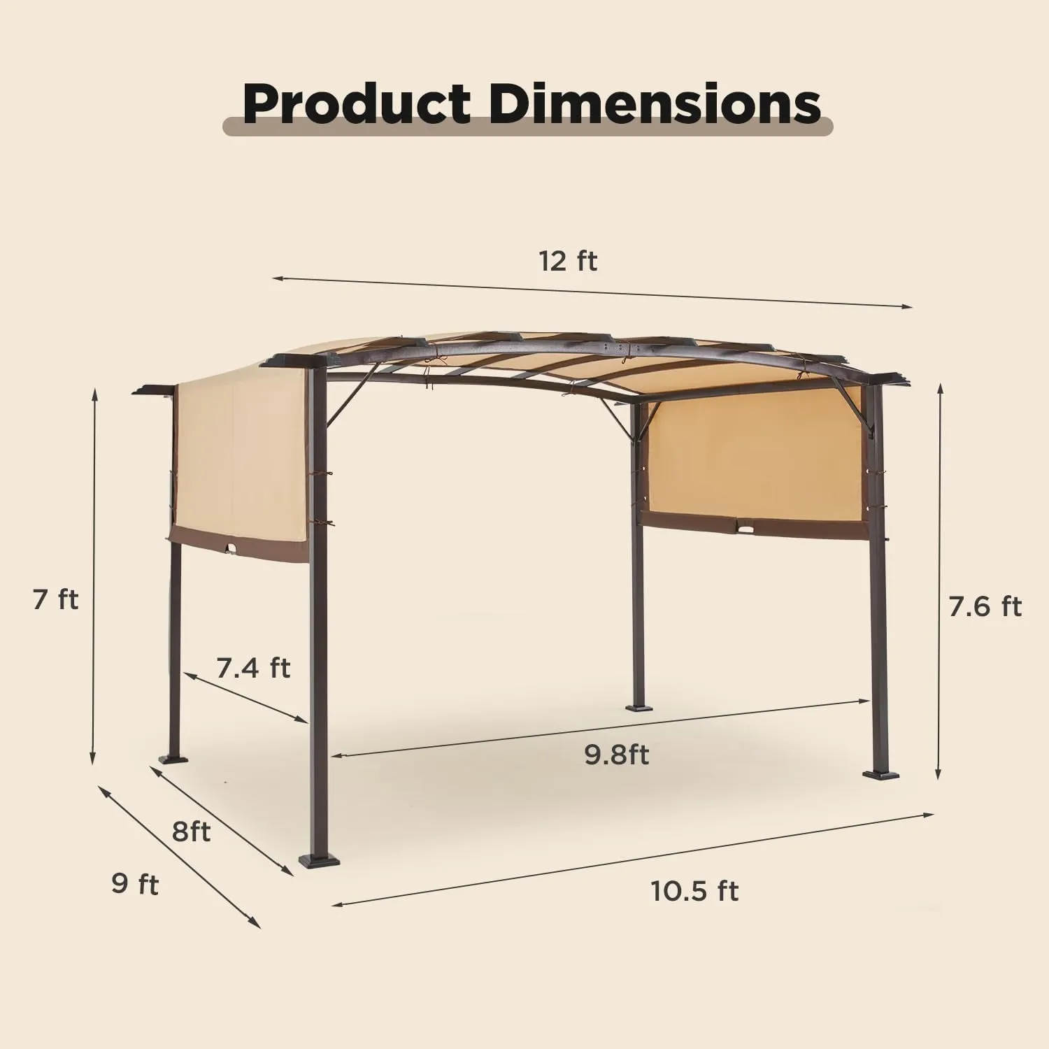 Pergola 9' X 12' Outdoor Pergola, Metal Patio Pergolas and Gazebos Clearance, Retractable Awning Pergola Shade Patio Cover Canopy with Stand for Shade and Rain, Canopies, Gazebos & Pergolas