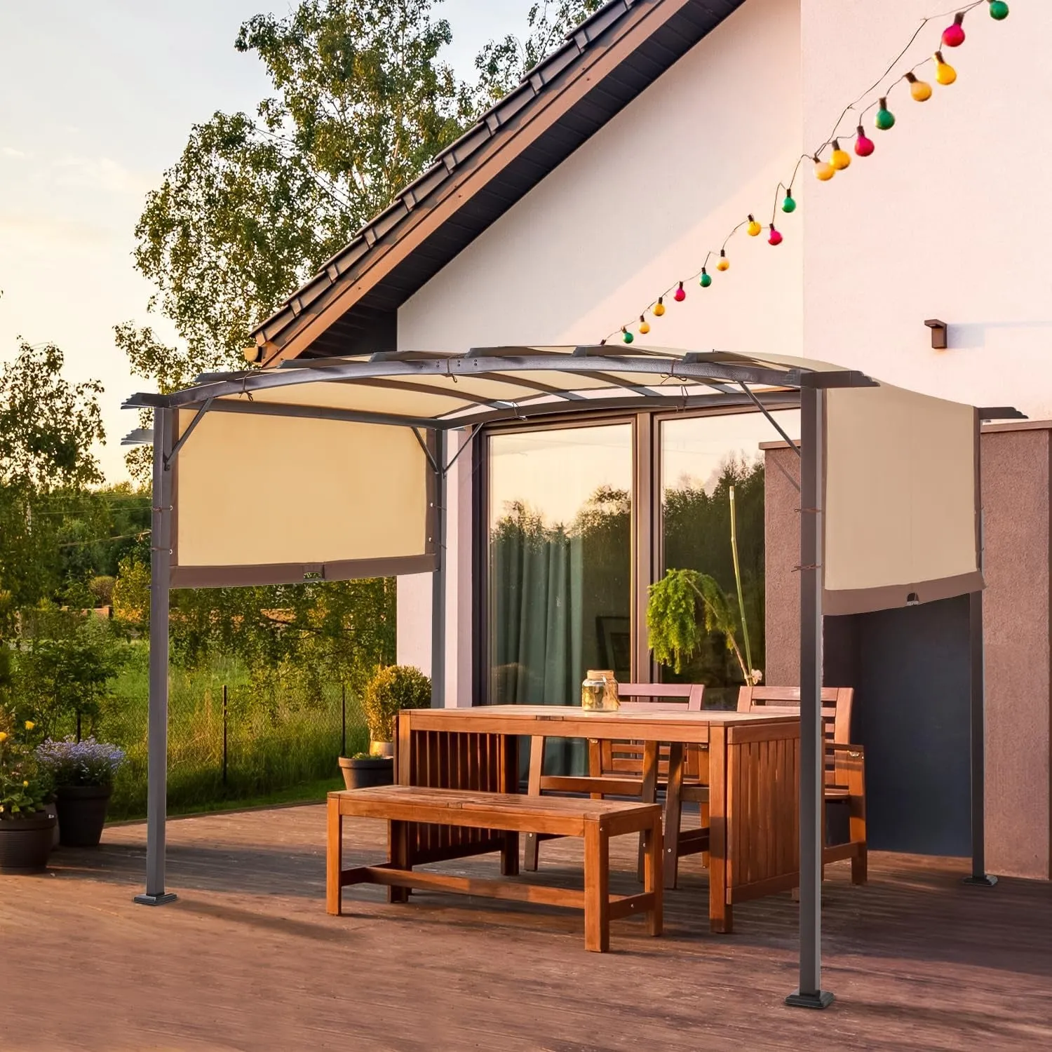 Pergola 9' X 12' Outdoor Pergola, Metal Patio Pergolas and Gazebos Clearance, Retractable Awning Pergola Shade Patio Cover Canopy with Stand for Shade and Rain, Canopies, Gazebos & Pergolas