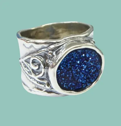 Radiant Harmony: Sterling Silver Ring Set with a Brilliant Druze Stone