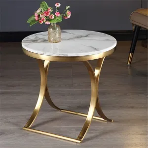 Rakhi Arts Beautiful Metal Sofa Side Table, Round End Table, Modern Fish Shaped Small Tea Table with Waterproof Marble Laminated Suraface for Living Room, Bedroom (Glossy Gold)