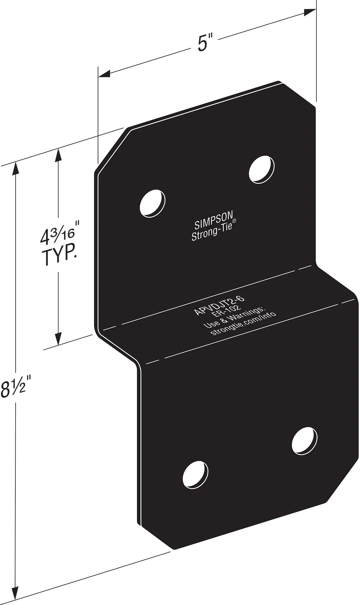 Simpson APVDJT2-6 Outdoor Accents Avant Collection 5 in. ZMAX, Black Powder-Coated Deck Joist Tie for 2x