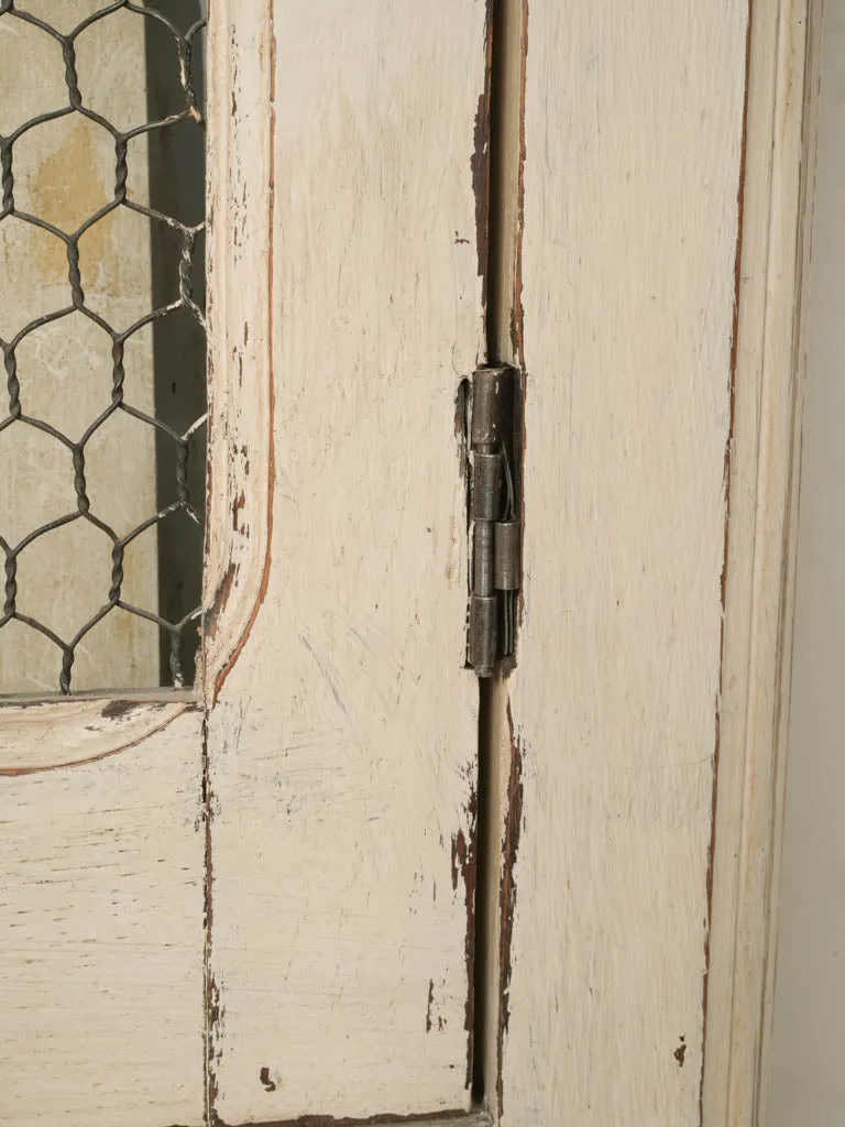 Small Antique French Hutch w/ Wire Doors & Beige Patina 59¾"