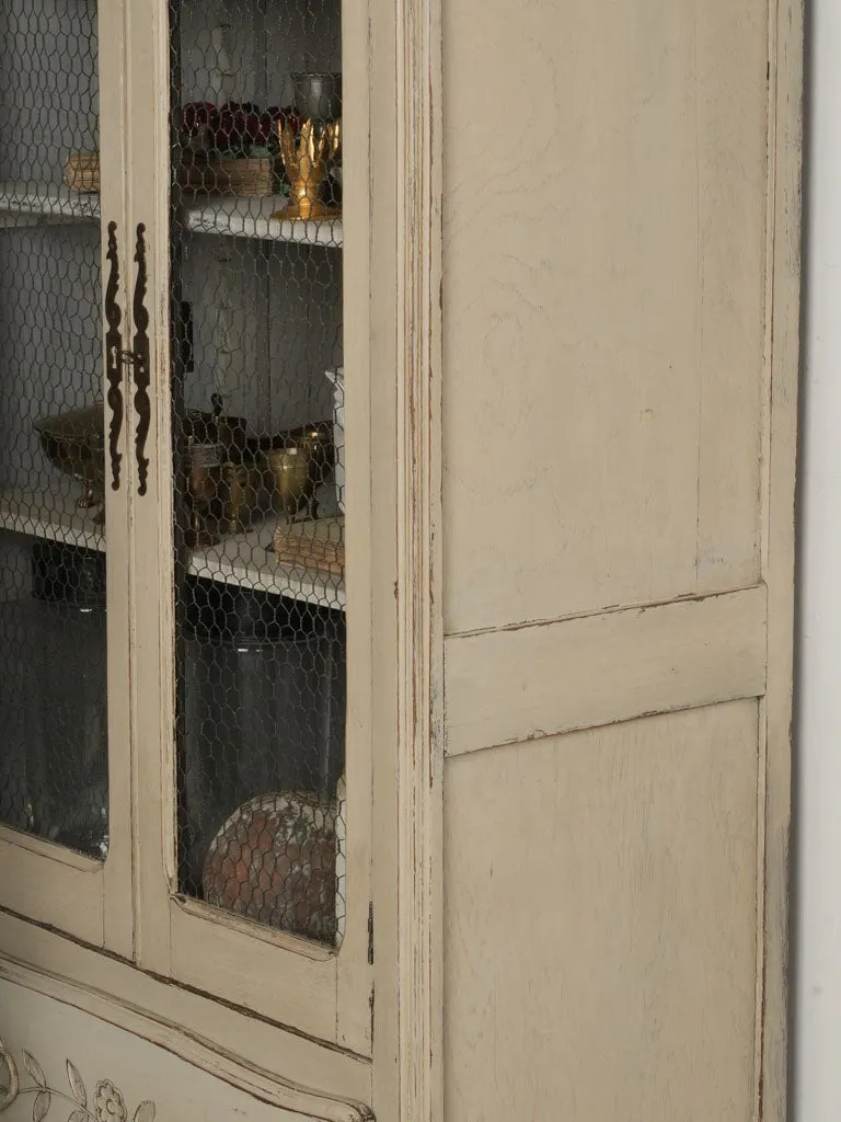 Small Antique French Hutch w/ Wire Doors & Beige Patina 59¾"