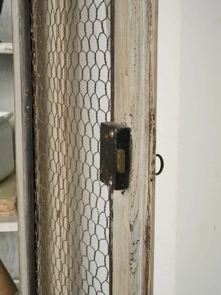 Small Antique French Hutch w/ Wire Doors & Beige Patina 59¾"