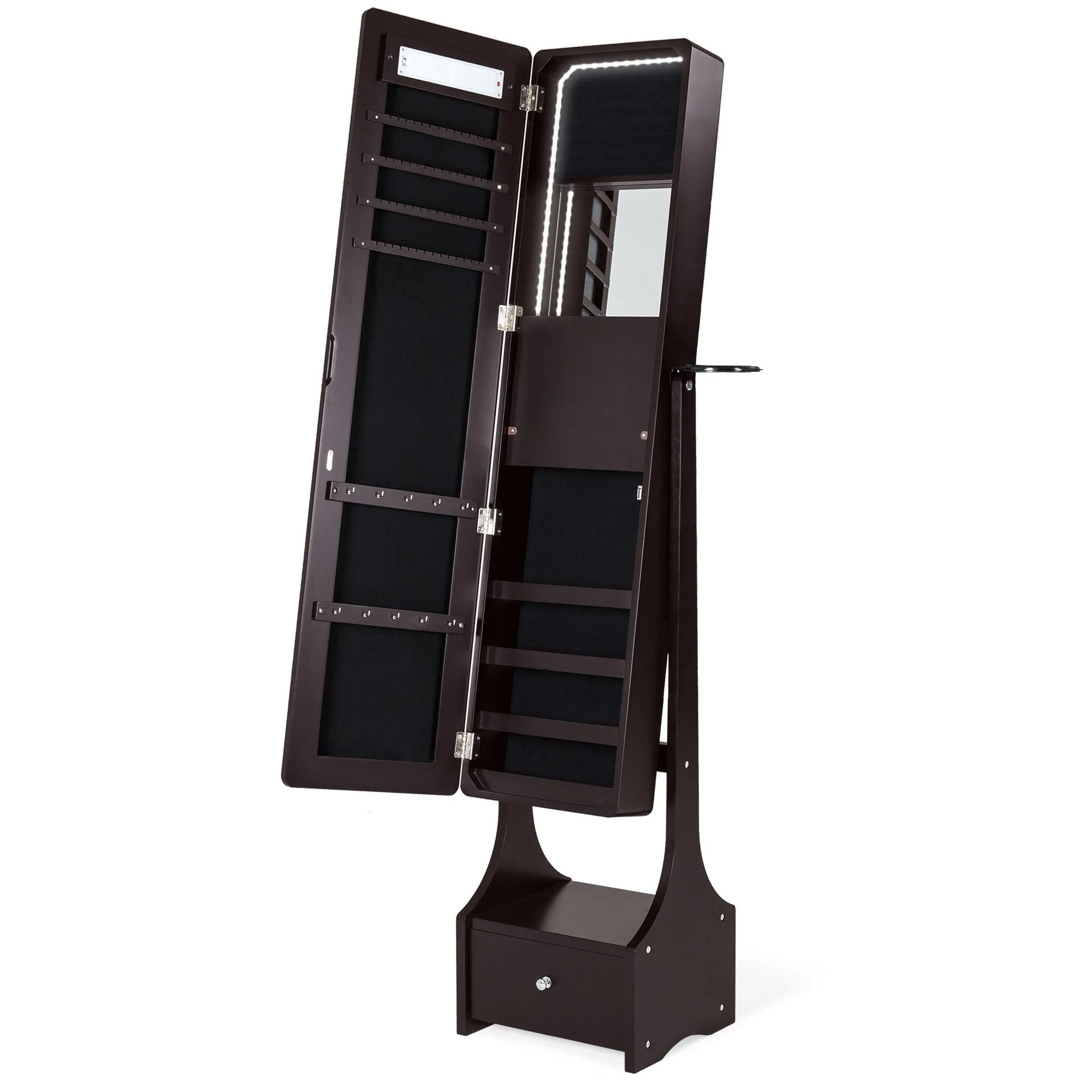 Standing Full Length LED Mirror Jewelry Armoire w/Interior & Exterior Lights