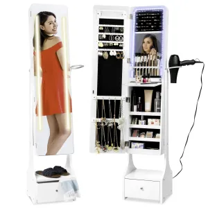 Standing Full Length LED Mirror Jewelry Armoire w/Interior & Exterior Lights