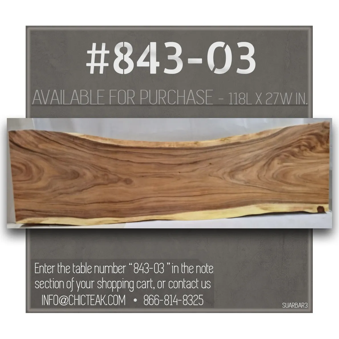 Suar Live Edge Slab Freestanding Bar with Shelf, 118 Inch (choice of table tops)