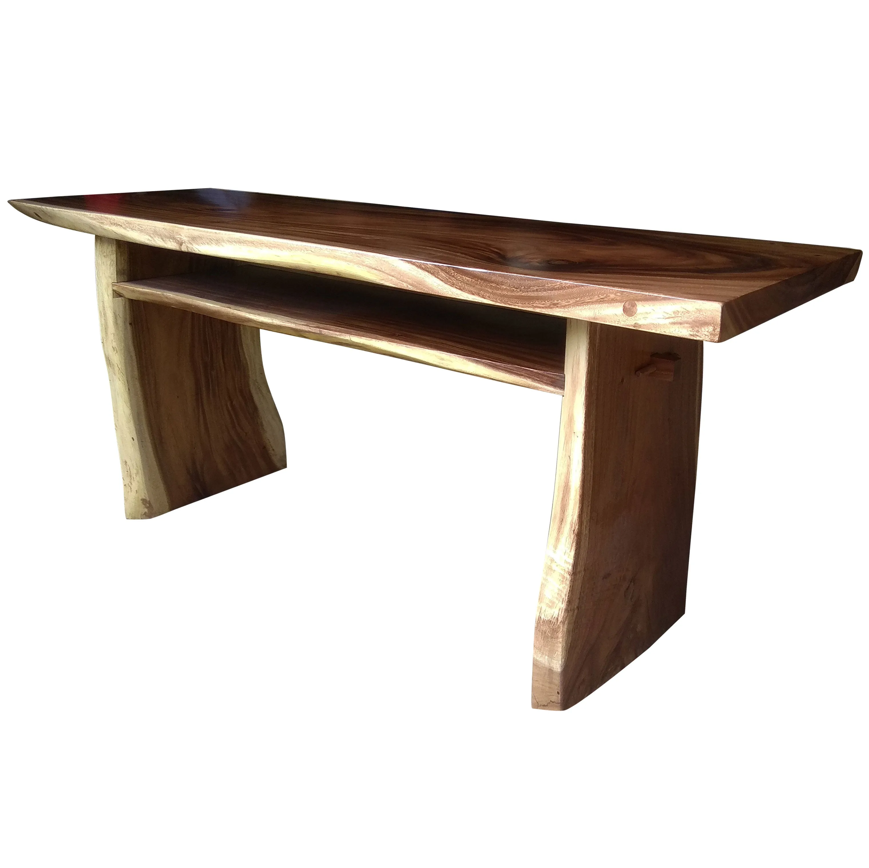 Suar Live Edge Slab Freestanding Bar with Shelf, 98 Inch (choice of table tops)