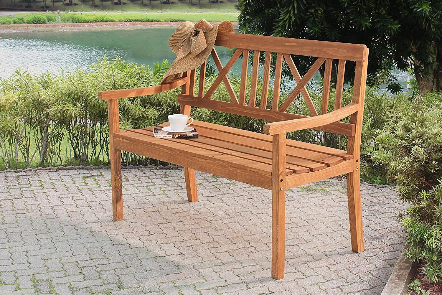 Sunjoy Newton Patio Garden Park Bench - Natural Color