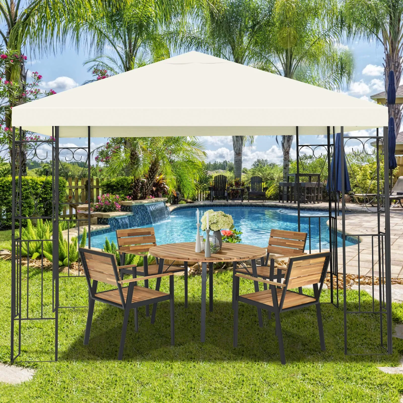 Tangkula 10x10 Feet Steel Patio Gazebo, Outdoor Canopy Gazebo with Water-Resistant Canopy