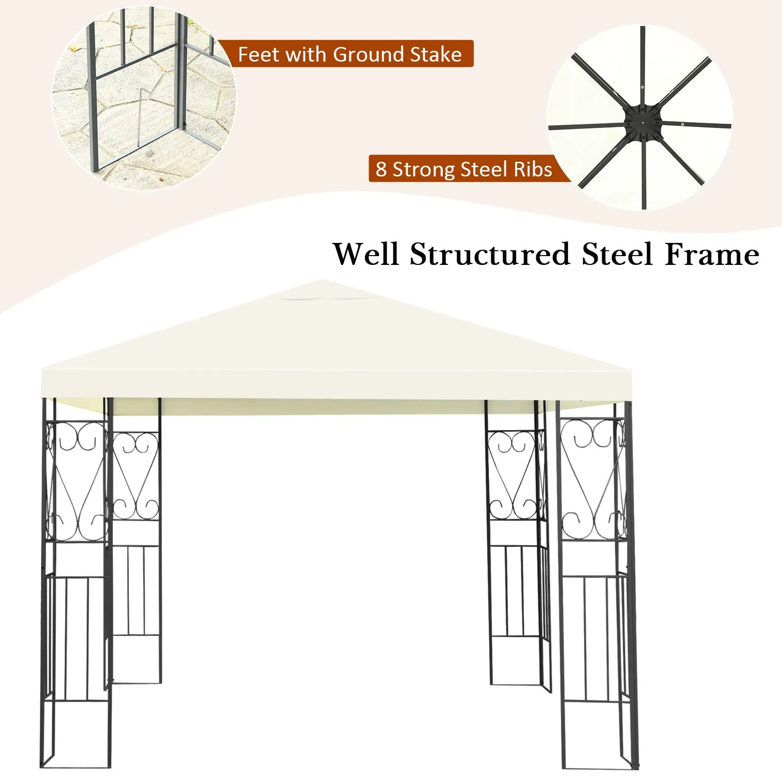 Tangkula 10x10 Feet Steel Patio Gazebo, Outdoor Canopy Gazebo with Water-Resistant Canopy