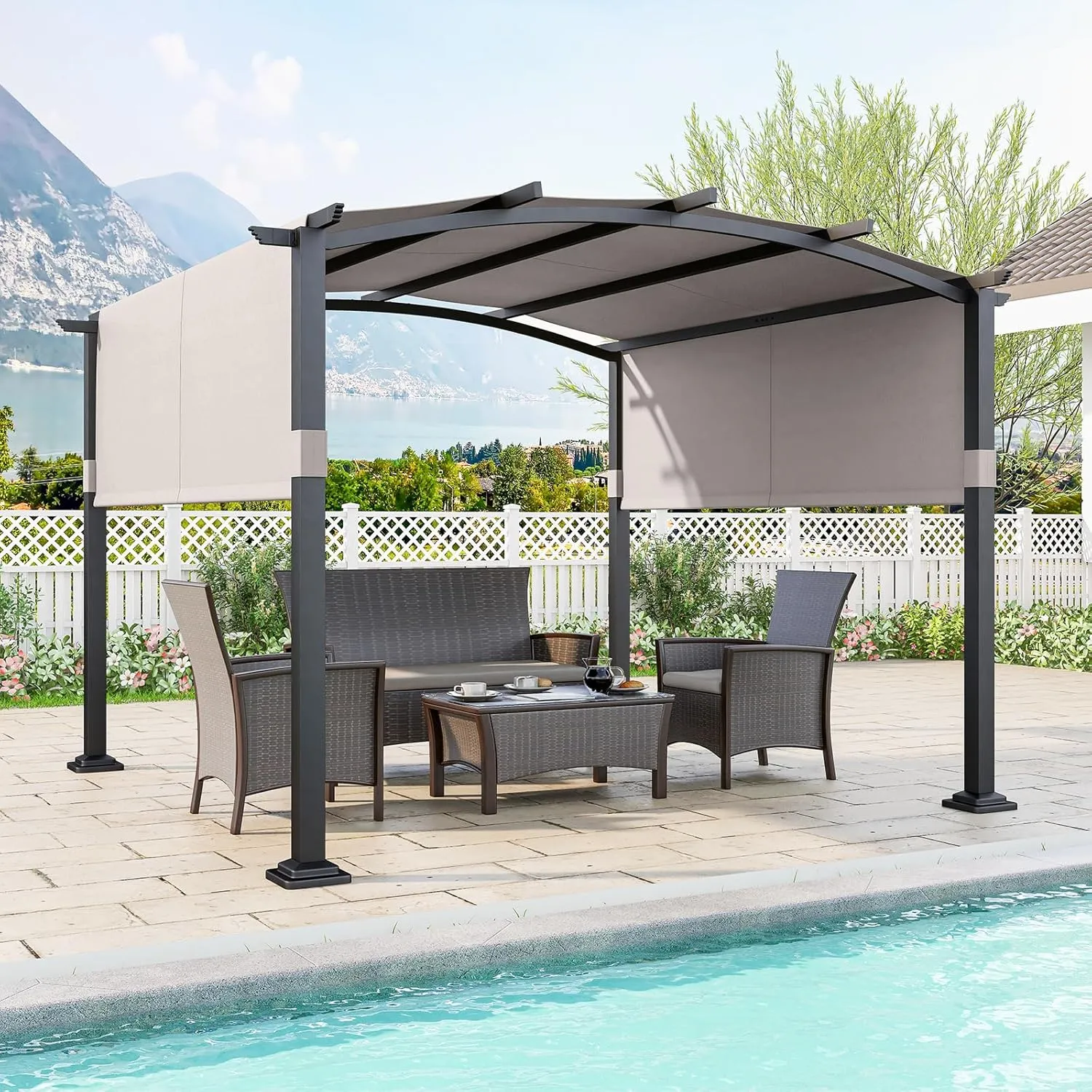 Tangkula 10x10Ft Pergola, Patio Pergola with Retractable Sun Shade Canopy, Extra Large Patio Shelter Pavilion