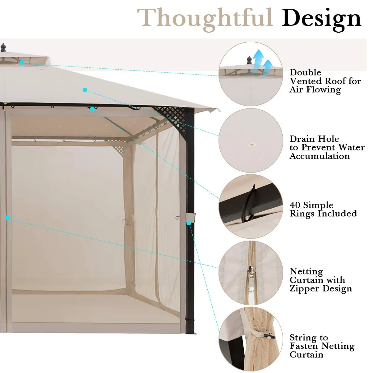 Tangkula 12 X 10FT Patio Gazebo, Air-Ventilated Canopy Party Tent w/Dual-Tiered Top for Backyard Garden Lawn