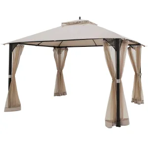 Tangkula 12 X 10FT Patio Gazebo, Air-Ventilated Canopy Party Tent w/Dual-Tiered Top for Backyard Garden Lawn