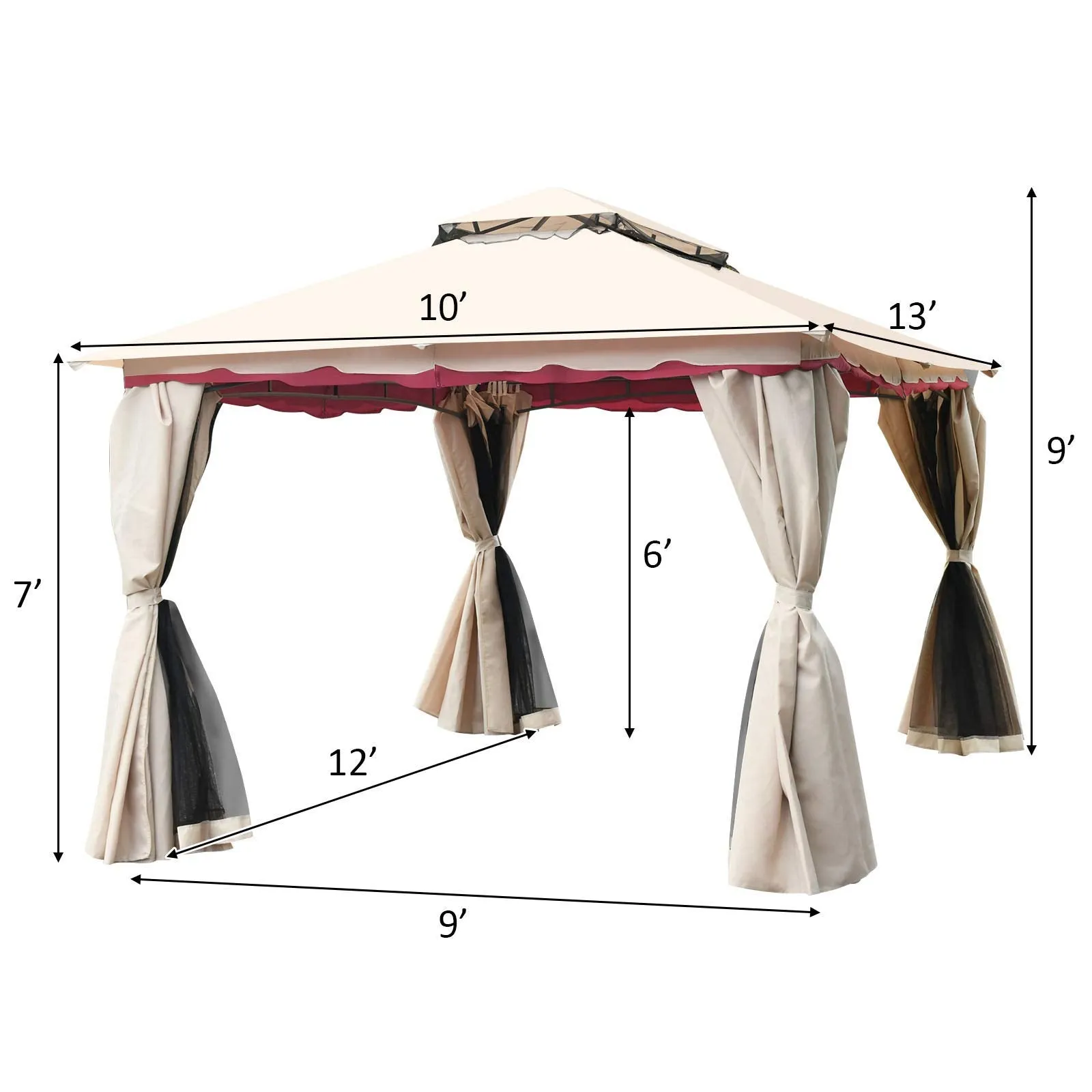 Tangkula 13x10 Feet Patio Steel Gazebo, Large Outdoor Canopy Gazebo with Netting, Side Walls, Zippers, 2 Tier Roof, Steel Canopy Gazebo