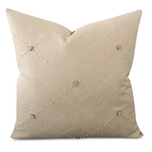 Taupe Linen Button Textured Woven Throw Pillow Cover 20x20