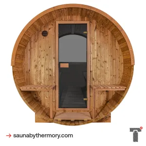 Thermory 4 Person Barrel Sauna No. 60 Barrel Sauna with Porch and Window