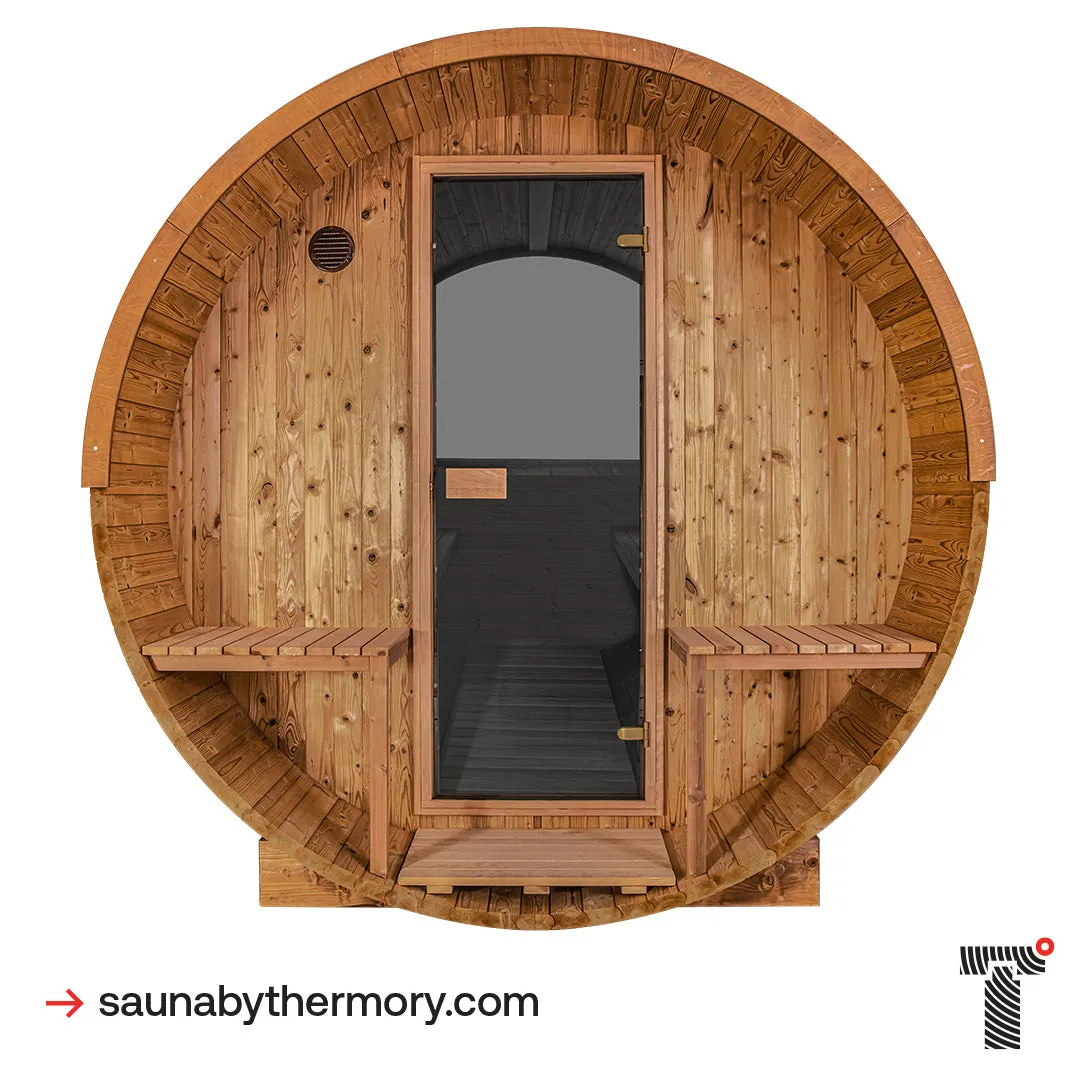 Thermory 4 Person Barrel Sauna No. 60 Barrel Sauna with Porch and Window