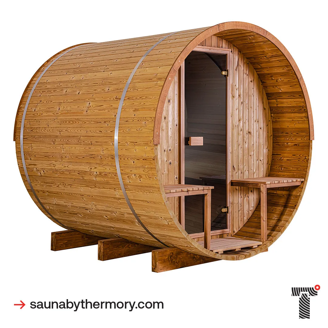 Thermory 4 Person Barrel Sauna No. 60 Barrel Sauna with Porch and Window