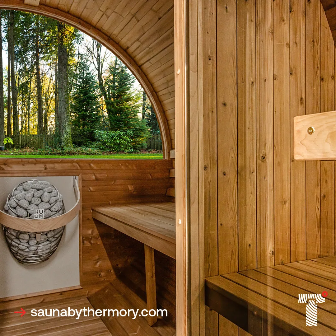 Thermory 4 Person Barrel Sauna No. 60 Barrel Sauna with Porch and Window