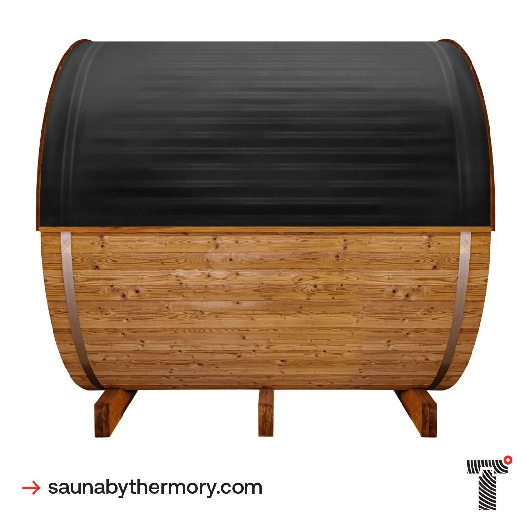 Thermory 4 Person Barrel Sauna No. 60 Barrel Sauna with Porch and Window