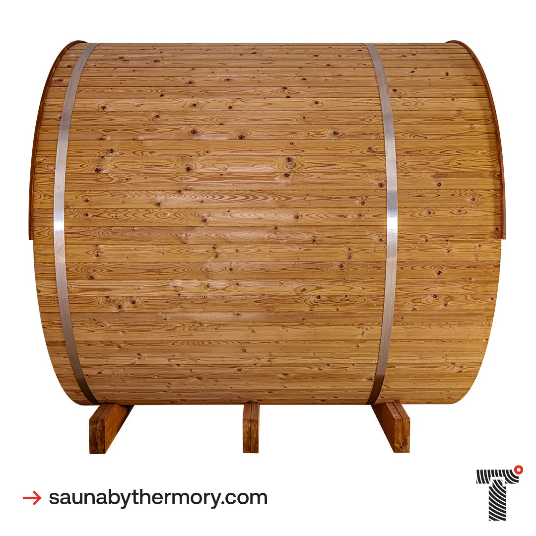 Thermory 4 Person Barrel Sauna No. 60 Barrel Sauna with Porch and Window