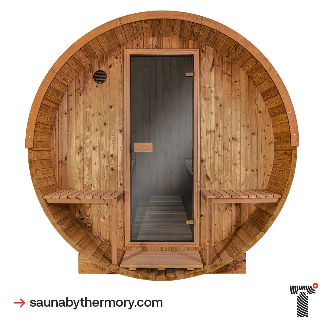 Thermory 4 Person Barrel Sauna No. 61 DIY Kit with Porch