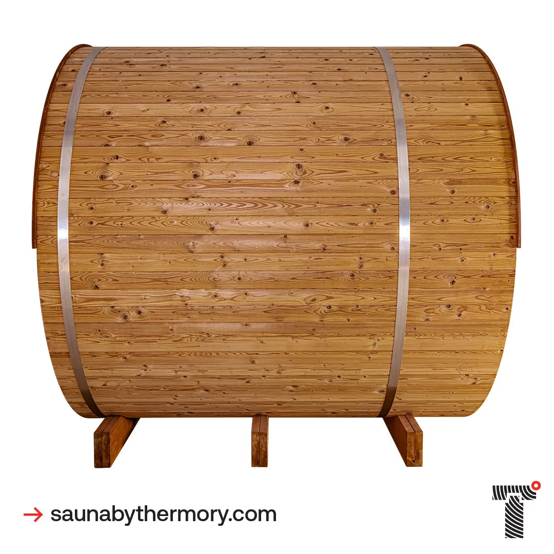 Thermory 4 Person Barrel Sauna No. 61 DIY Kit with Porch