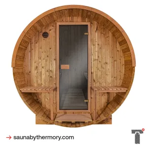 Thermory 4 Person Barrel Sauna No. 61 DIY Kit with Porch